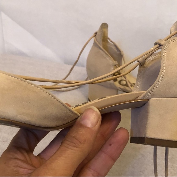 Sam Edelman Suede Leather Loretta Pumps in Natural Naked Cream lace up 6.5 - Picture 11 of 13